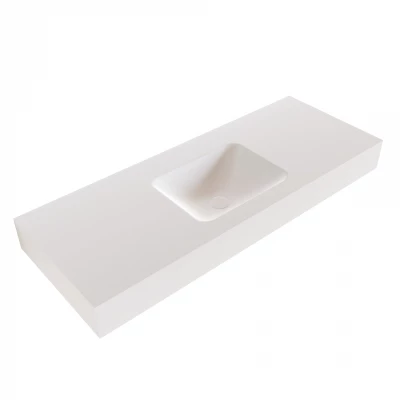 Solid-S Boston solid surface vrijhangende wastafel 160x41x12cm mat wit - 1 wasbak midden 1208947495