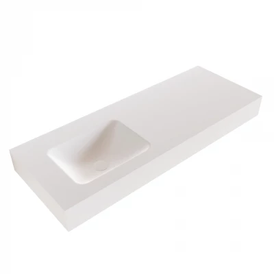 Solid-S Grunne solid surface vrijhangende wastafel 110x41x12cm mat wit - 1 wasbak links 1208947517