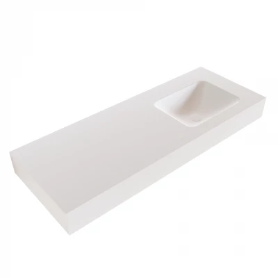 Solid-S Grunne solid surface vrijhangende wastafel 110x41x12cm mat wit - 1 wasbak rechts 1208947520