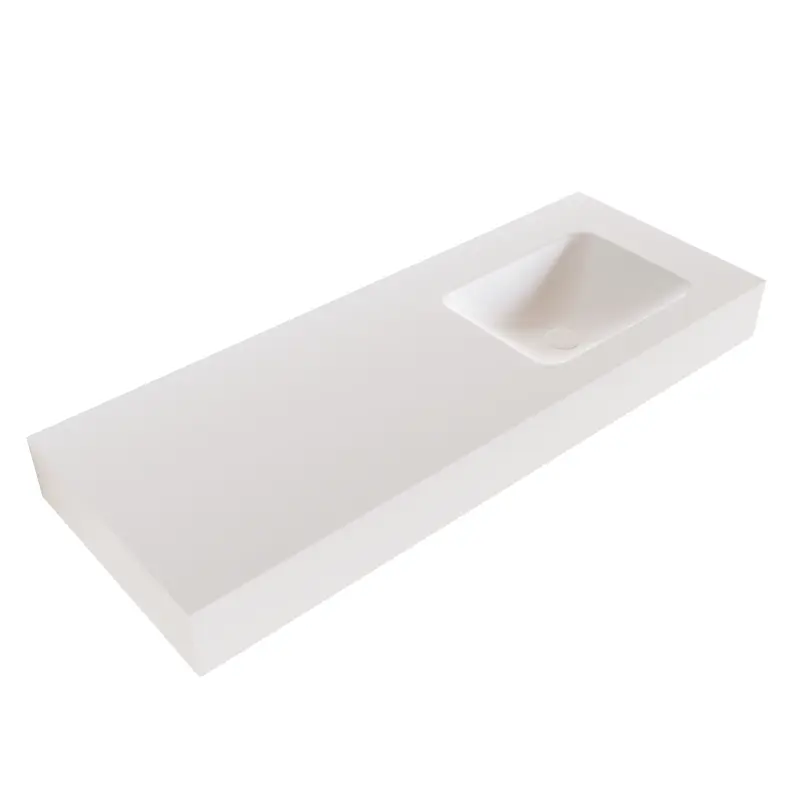 Solid-S Boston solid surface vrijhangende wastafel 130x41x12cm mat wit - 1 wasbak rechts 1208947522