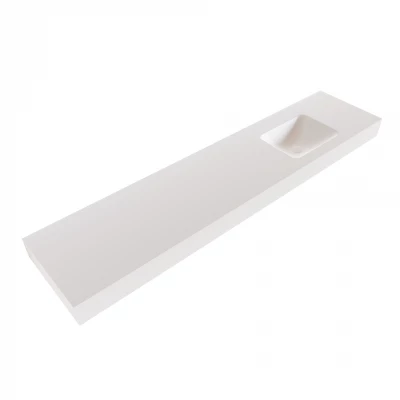 Solid-S Grunne solid surface vrijhangende wastafel 180x41x12cm mat wit - 1 wasbak rechts 1208947527