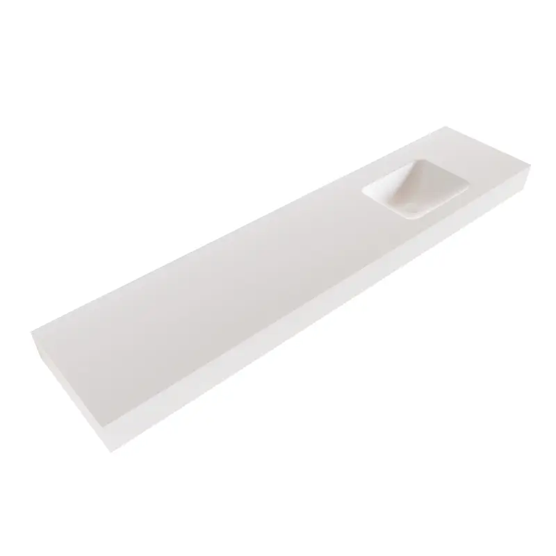 Solid-S Boston solid surface vrijhangende wastafel 200x41x12cm mat wit - 1 wasbak rechts 1208947529