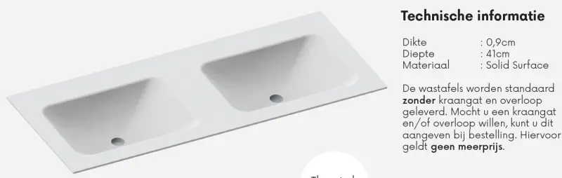 Solid-S Boston solid surface vrijhangende wastafel 120x41x12cm mat wit - 2 wasbakken 1208947530