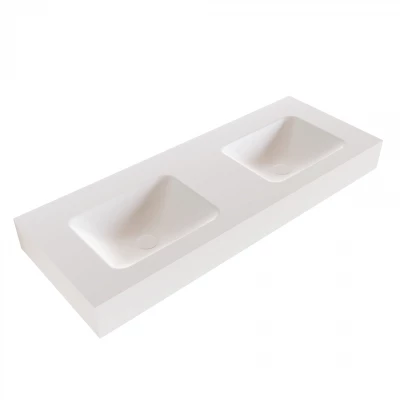 Solid-S Boston solid surface vrijhangende wastafel 140x41x12cm mat wit - 2 wasbakken 1208947532