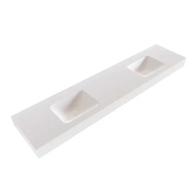 Solid-S Boston solid surface vrijhangende wastafel 180x41x12cm mat wit - 2 wasbakken 1208947536