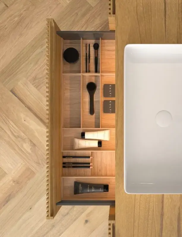 TopLine C4 badmeubel massief eiken gezaagde fronten - 3 lades - topblad - B240xD45xH40cm