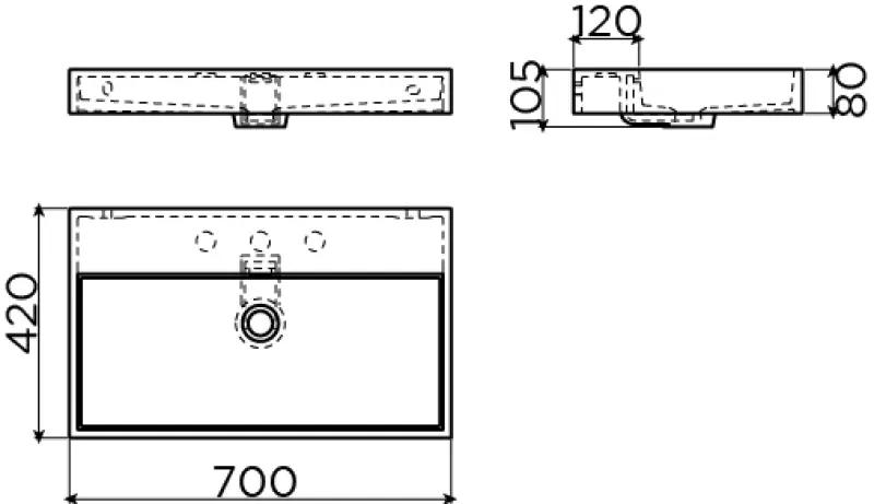 Clou Wash Me wastafel 70cm zonder plug mat zwart keramiek