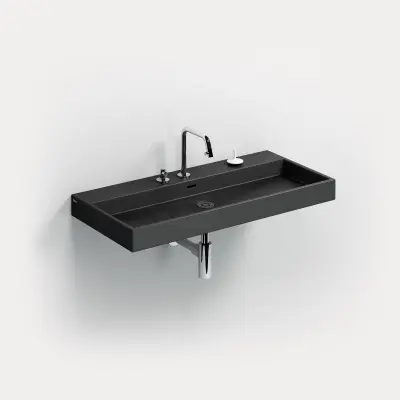 Clou Wash Me wastafel 90cm zonder plug mat zwart keramiek