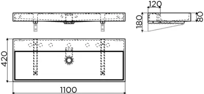Clou Wash Me wastafel 110cm zonder plug mat zwart keramiek