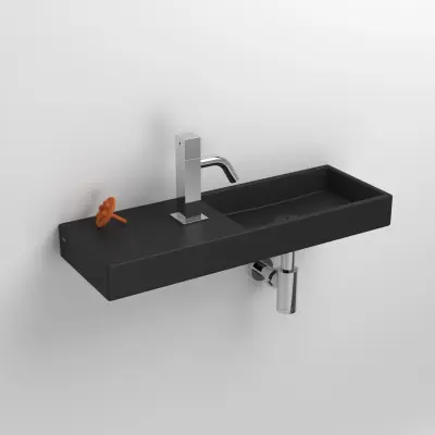 Clou Mini Wash Me fontein 56cm met kraangat links mat zwart