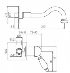 PB nostalgische inbouw wastafelmengkraan Vintage uitloop 21cm chroom