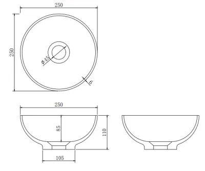 Solid S kleine waskom fontein Solid Surface rond 25 x 25 x 11 cm mat zwart 1208953270