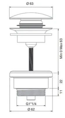 PB Unix wastafelplug 1 1/4 afsluitbaar push up click clack RVS 1208953285
