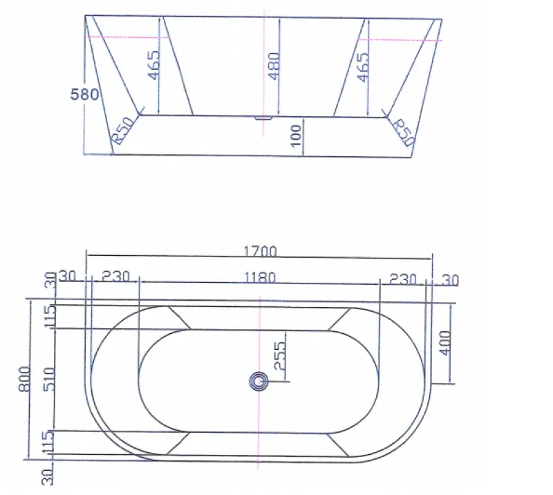 Design Bath half vrijstaand bad back to wall acryl 170x80cm mat wit 1208953341