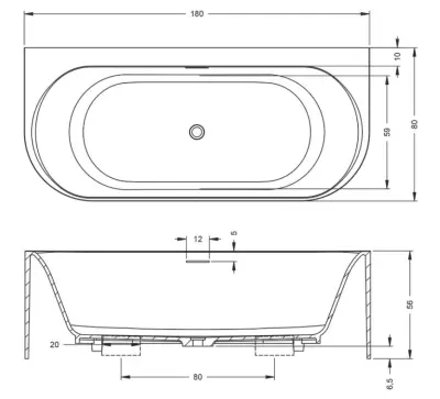 Riho Valor half vrijstaand bad back to wall solid surface ligbad 180x80cm mat wit BS72005