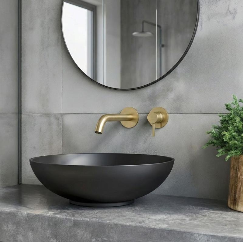 SB Round inbouw wastafelmengkraan geborsteld messing PVD 162mm