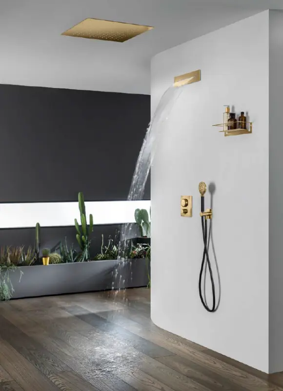 SB Square regendouche inbouw 500x500mm Geborsteld Messing PVD