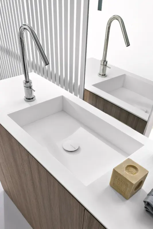 Makro LIGHT30 staand badkamermeubel mat zwart met solid surface wastafel mat wit B180xH85xD40cm