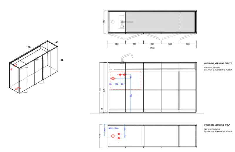 Makro MODULO30 staand badkamermeubel solid surface mat wit met solid surface wastafel mat wit B150xH85xD40cm
