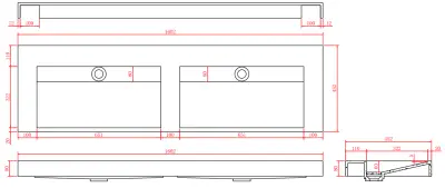 Solid-S Marble dubbele wastafel solid surface zwart marmer mat zonder kraangat met solid cover B160xD45xH8 1208953890