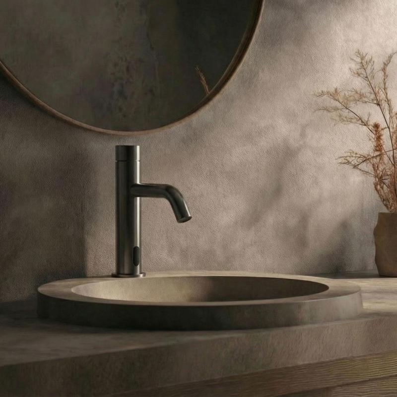 Waterevolution Flow elektronische wastafelkraan infrarood op batterijen Gun Metal T110GME