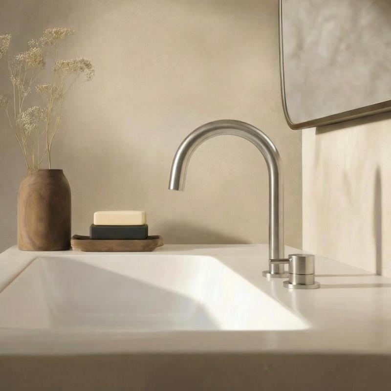 Waterevolution Flow 2-gats wastafelkraan volledig RVS met lage U 200mm uitloop T1121UIE