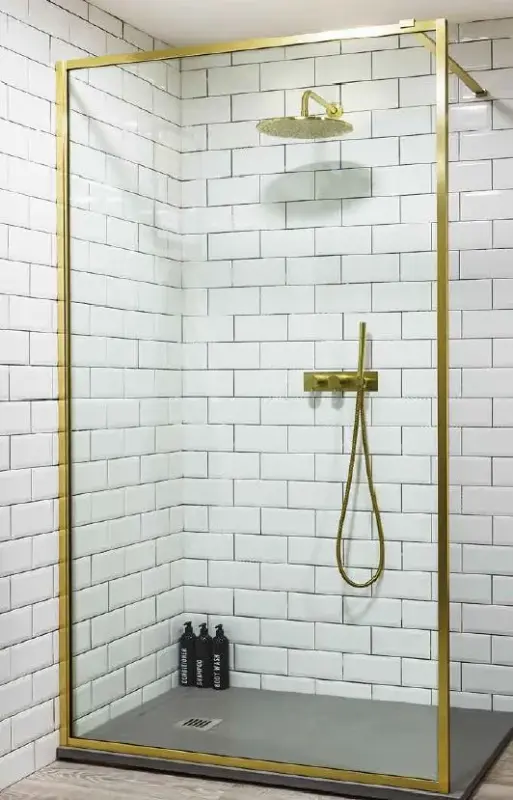 Flavio Border inloopdouche 120x210 cm helder glas - Geborsteld Messing kader