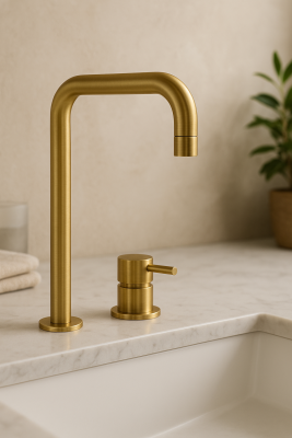 Waterevolution Flow 2-gats wastafelkraan Hoge uitloop 222 geborsteld messing T122HLE
