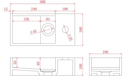 Solid-S Fontein solid surface mat zwart B36xD18xH10 cm met cover model rechts met kraangat 1208954163