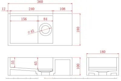 Solid-S Fontein solid surface mat zwart B36xD18xH10 cm met cover model rechts zonder kraangat 1208954164