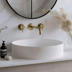 Waterevolution Flow 3-gats Inbouw Wastafelkraan Geborsteld Messing met uitloop 15 cm T1163FLE-15