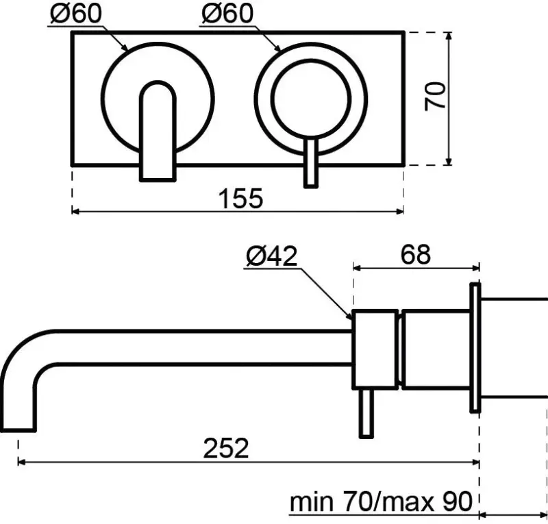 Waterevolution Flow inbouw wastafelkraan met afdekplaat volledig RVS met uitloop 21cm T1161BIE-21