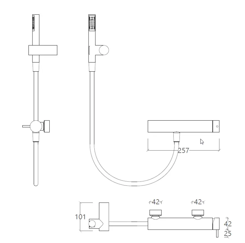 Waterevolution Flow douchemengkraan met douchegarnituur PVD Gun Metal T140GME