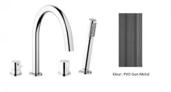 Waterevolution Flow 4-gats Badkraan voor Badrandmontage volledig PVD Gun Metal T138GME