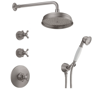 PB nostalgische inbouw doucheset met thermostaatkraan en 2 stopkranen - handdouche - regendouche 200mm - RVS