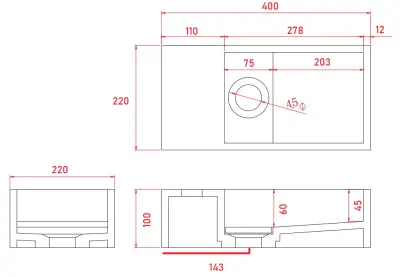 Solid-S Marble solid surface fontein B40xD22xH10cm marmer mat zwart links zonder kraangat 1208954632