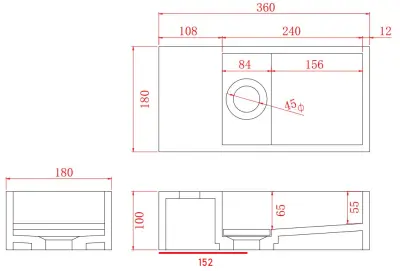 Solid-S Marble solid surface fontein B36xD18xH10cm marmer mat zwart  links zonder kraangat 1208954636