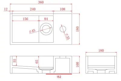 Solid-S Marble solid surface fontein B36xD18xH10cm marmer mat zwart  rechts met kraangat 1208954638
