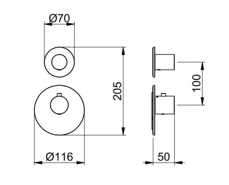 SB AESTHETICS Round Inbouw thermostaatkraan met 2 uitgangen / stop-omstelkraan mat zwart 1208954916
