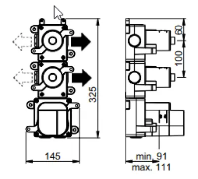 SB 316 AESTHETICS Round Inbouw thermostaatkraan met 2 uitgangen / 2 x stopkraan PVD gun metal geborsteld 1208954945