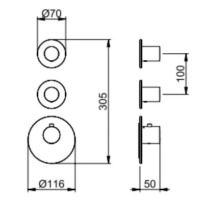 SB 316 AESTHETICS Round Inbouw thermostaatkraan met 3 uitgangen met omsteller en stopkraan PVD goud geborsteld 1208954951