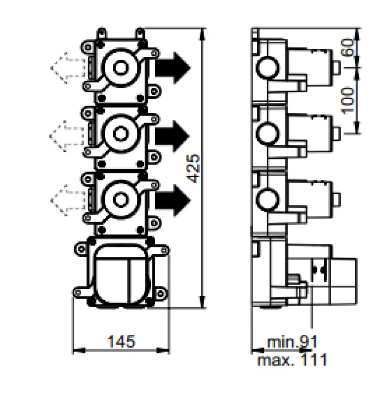 SB 316 AESTHETICS Round Inbouw thermostaatkraan met 3 uitgangen/ 3x stopkraan PVD goud geborsteld 1208954966