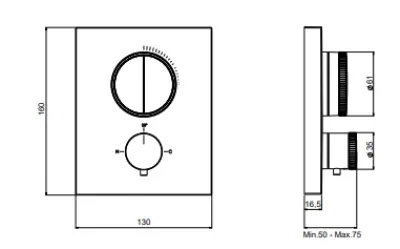 SB Push Square Inbouw thermostaatkraan met drukknop omsteller en volumeregelaar mat wit 1208955127