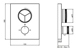 SB Push Square Inbouw thermostaatkraan met drukknop 3 weg omsteller en volumeregelaar PVD koper 1208955136