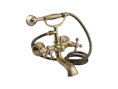 Aquadesign Marseille klassieke opbouw badkraan met sterknoppen Brons inclusief handdouche