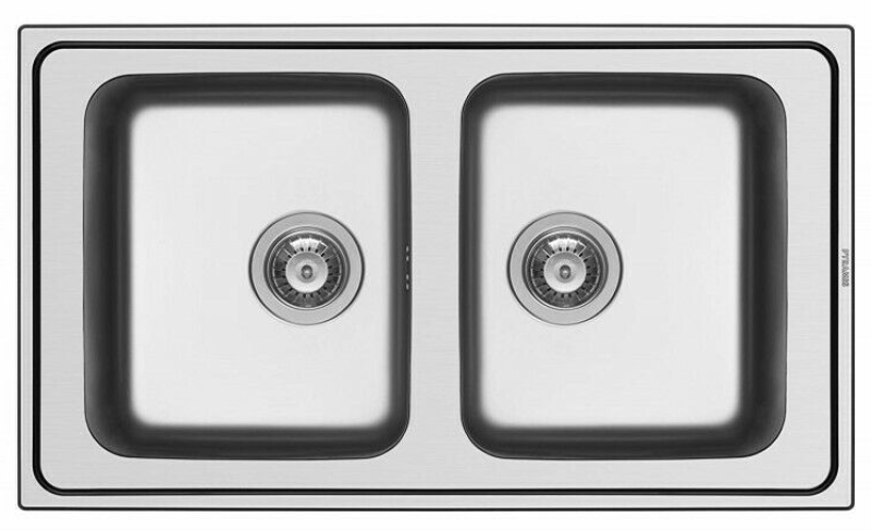 OUTLET Pyramis DORIAN RVS dubbele spoelbak  86x50cm opbouw