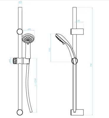 Aquadesign Tours glijstang set met handdouche mat zwart