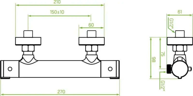 Aquadesign Nancy douchethermostaat opbouw mat zwart