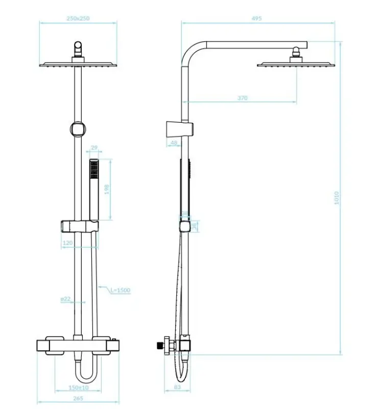 Aquadesign Tropez doucheset thermostaat met regendouche mat zwart