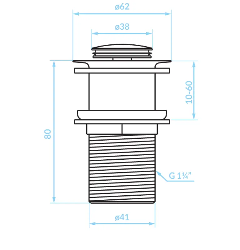 Aquadesign Push to Open afvoerplug 1.1/4 mat zwart wastafelplug